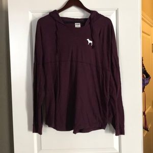 Pink long sleeve hooded T-shirt